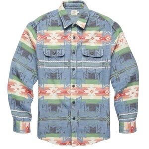 Faherty Men’s Doug Good Feather Canyon Cobalt Star Nation Overshirt Size M Aztec